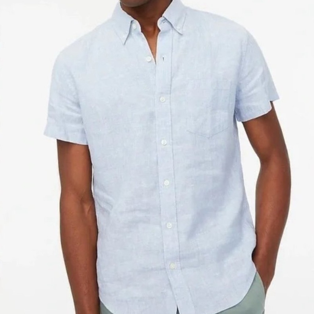 J. Crew Short-sleeve linen-blend shirt Light Blue Size Large